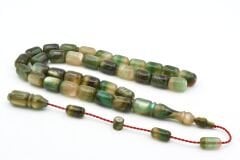 Halil Usta İmzalı Fıçı Model İri Boy Sedefli Yeşil Sıkma Kehribar Tesbih