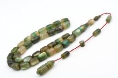 Halil Usta İmzalı Fıçı Model İri Boy Sedefli Yeşil Sıkma Kehribar Tesbih