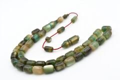 Halil Usta İmzalı Fıçı Model İri Boy Sedefli Yeşil Sıkma Kehribar Tesbih