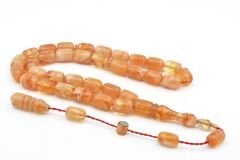 Halil Usta İmzalı Fıçı Model İri Boy Hareli Turuncu Sıkma Kehribar Tesbih