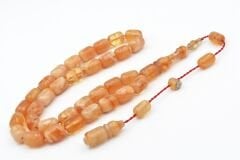 Halil Usta İmzalı Fıçı Model İri Boy Hareli Turuncu Sıkma Kehribar Tesbih