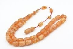 Halil Usta İmzalı Fıçı Model İri Boy Hareli Turuncu Sıkma Kehribar Tesbih