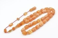 Halil Usta İmzalı Fıçı Model İri Boy Hareli Turuncu Sıkma Kehribar Tesbih