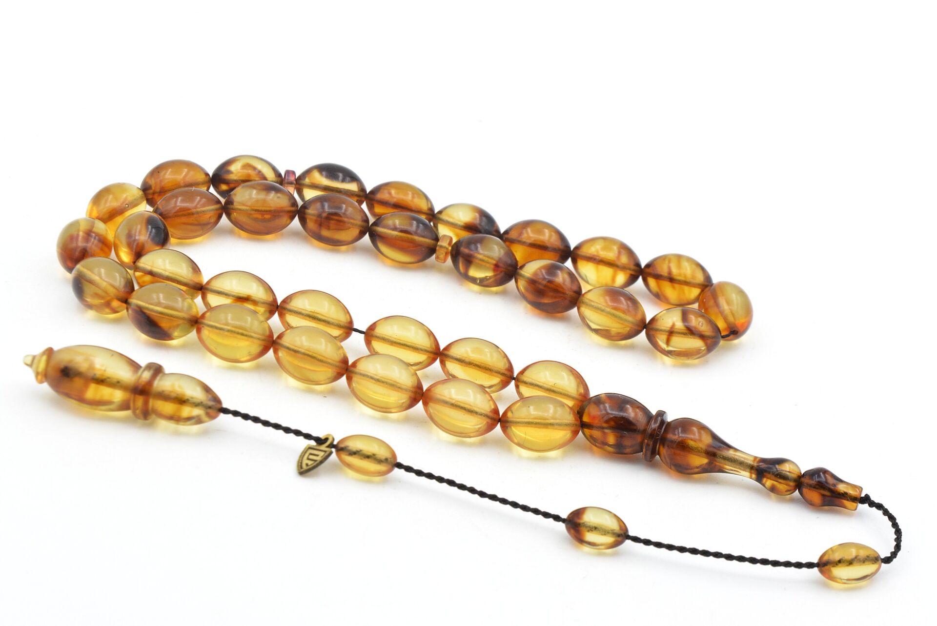 Serkan Başkan İmzalı Beyzi Kesim Hareli Kahverengi Sıkma Kehribar Tesbih