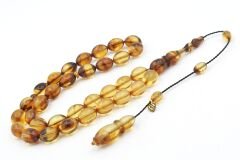 Serkan Başkan İmzalı Beyzi Kesim Hareli Kahverengi Sıkma Kehribar Tesbih