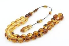 Serkan Başkan İmzalı Beyzi Kesim Hareli Kahverengi Sıkma Kehribar Tesbih