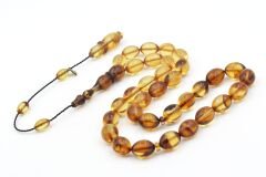 Serkan Başkan İmzalı Beyzi Kesim Hareli Kahverengi Sıkma Kehribar Tesbih