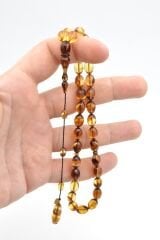 Serkan Başkan İmzalı Beyzi Kesim Hareli Kahverengi Sıkma Kehribar Tesbih