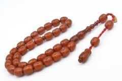 Hakkı Usta İmzalı Fıçı Kesim İri Boy Koyu Turuncu Sıkma Kehribar Tesbih