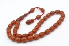 Hakkı Usta İmzalı Fıçı Kesim İri Boy Koyu Turuncu Sıkma Kehribar Tesbih