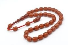 Hakkı Usta İmzalı Fıçı Kesim İri Boy Koyu Turuncu Sıkma Kehribar Tesbih