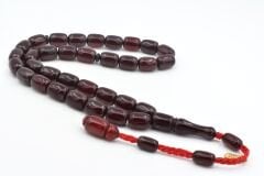 Hakkı Usta İmzalı Kapsül Kesim İri Boy Bordo Sıkma Kehribar Tesbih