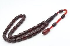 Hakkı Usta İmzalı Kapsül Kesim İri Boy Bordo Sıkma Kehribar Tesbih