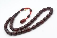 Hakkı Usta İmzalı Kapsül Kesim İri Boy Bordo Sıkma Kehribar Tesbih