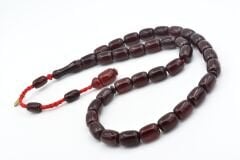 Hakkı Usta İmzalı Kapsül Kesim İri Boy Bordo Sıkma Kehribar Tesbih