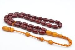 Hakkı Usta İmzalı Kapsül Osmanlı Model Bordo Sıkma Kehribar Tesbih