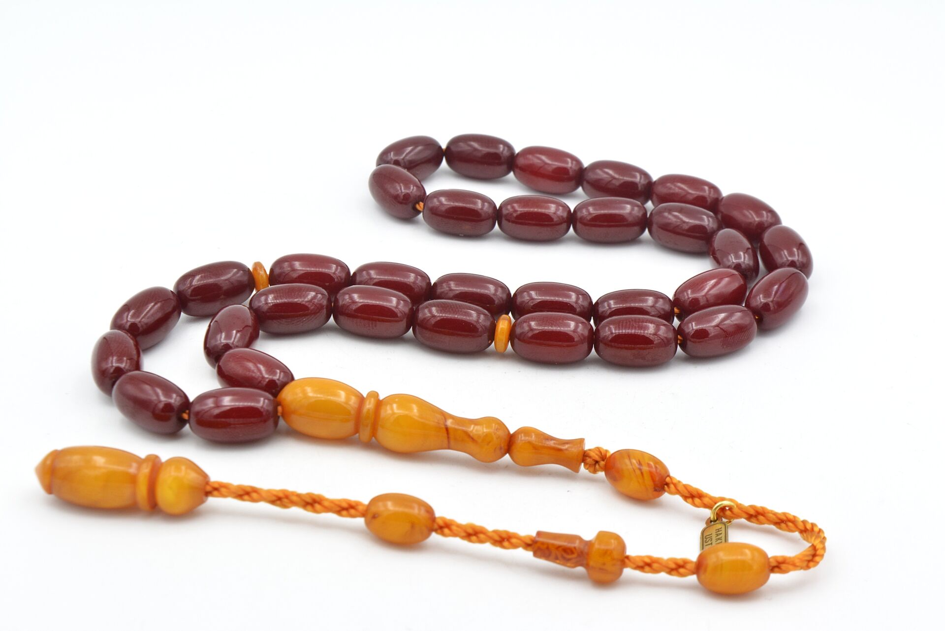 Hakkı Usta İmzalı Kapsül Osmanlı Model Bordo Sıkma Kehribar Tesbih