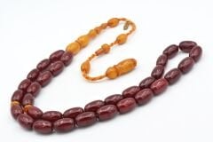 Hakkı Usta İmzalı Kapsül Osmanlı Model Bordo Sıkma Kehribar Tesbih