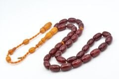 Hakkı Usta İmzalı Kapsül Osmanlı Model Bordo Sıkma Kehribar Tesbih