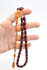 Hakkı Usta İmzalı Kapsül Osmanlı Model Bordo Sıkma Kehribar Tesbih