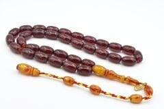 Hakkı Usta İmzalı Kapsül İri Osmanlı Model Bordo Sıkma Kehribar Tesbih