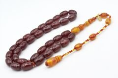 Hakkı Usta İmzalı Kapsül İri Osmanlı Model Bordo Sıkma Kehribar Tesbih