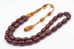 Hakkı Usta İmzalı Kapsül İri Osmanlı Model Bordo Sıkma Kehribar Tesbih