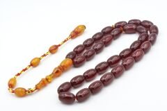 Hakkı Usta İmzalı Kapsül İri Osmanlı Model Bordo Sıkma Kehribar Tesbih