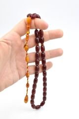 Hakkı Usta İmzalı Kapsül İri Osmanlı Model Bordo Sıkma Kehribar Tesbih