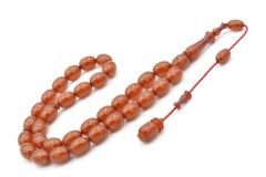 Ahmet Emin Yapımı Tombul Beyzi Kesim Turuncu Sıkma Kehribar Tesbih