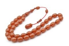 Ahmet Emin Yapımı Tombul Beyzi Kesim Turuncu Sıkma Kehribar Tesbih