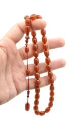 Ahmet Emin Yapımı Tombul Beyzi Kesim Turuncu Sıkma Kehribar Tesbih