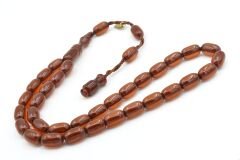 Hakkı Usta İmzalı Kapsül Model Günlük Boy Kahverengi Sıkma Kehribar Tesbih