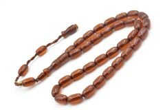 Hakkı Usta İmzalı Kapsül Model Günlük Boy Kahverengi Sıkma Kehribar Tesbih