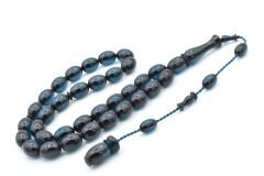 Ahmet Emin Yapımı Tombul Beyzi Kesim Lacivert Sıkma Kehribar Tesbih