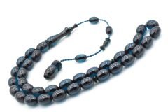 Ahmet Emin Yapımı Tombul Beyzi Kesim Lacivert Sıkma Kehribar Tesbih