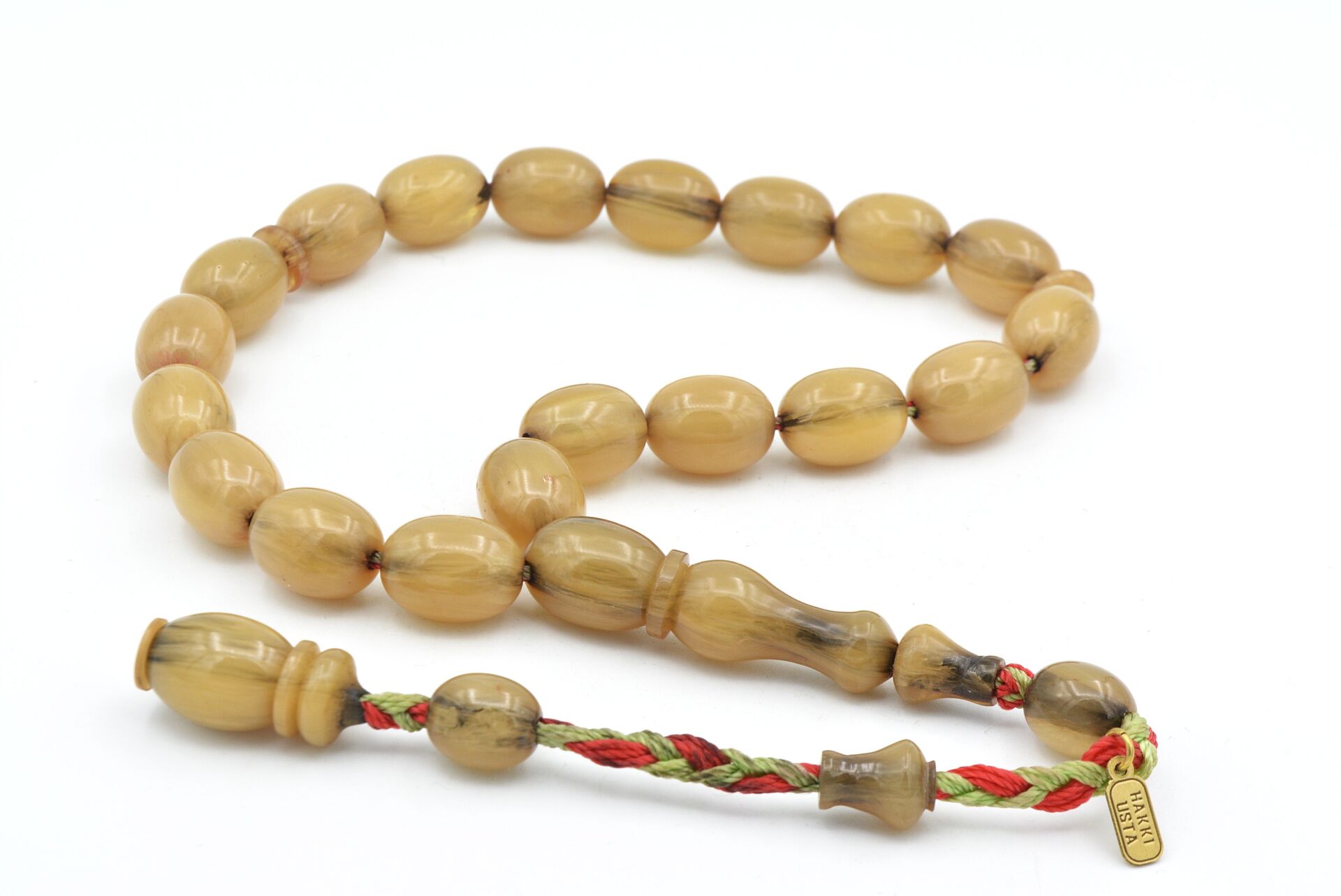 Hakkı Usta İmzalı Beyzi Kesim Bej Sıkma Kehribar Efe Maskot Tesbih 002