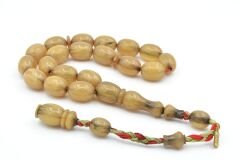 Hakkı Usta İmzalı Beyzi Kesim Bej Sıkma Kehribar Efe Maskot Tesbih 002