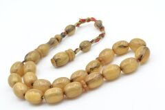 Hakkı Usta İmzalı Beyzi Kesim Bej Sıkma Kehribar Efe Maskot Tesbih 002