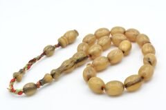 Hakkı Usta İmzalı Beyzi Kesim Bej Sıkma Kehribar Efe Maskot Tesbih 002