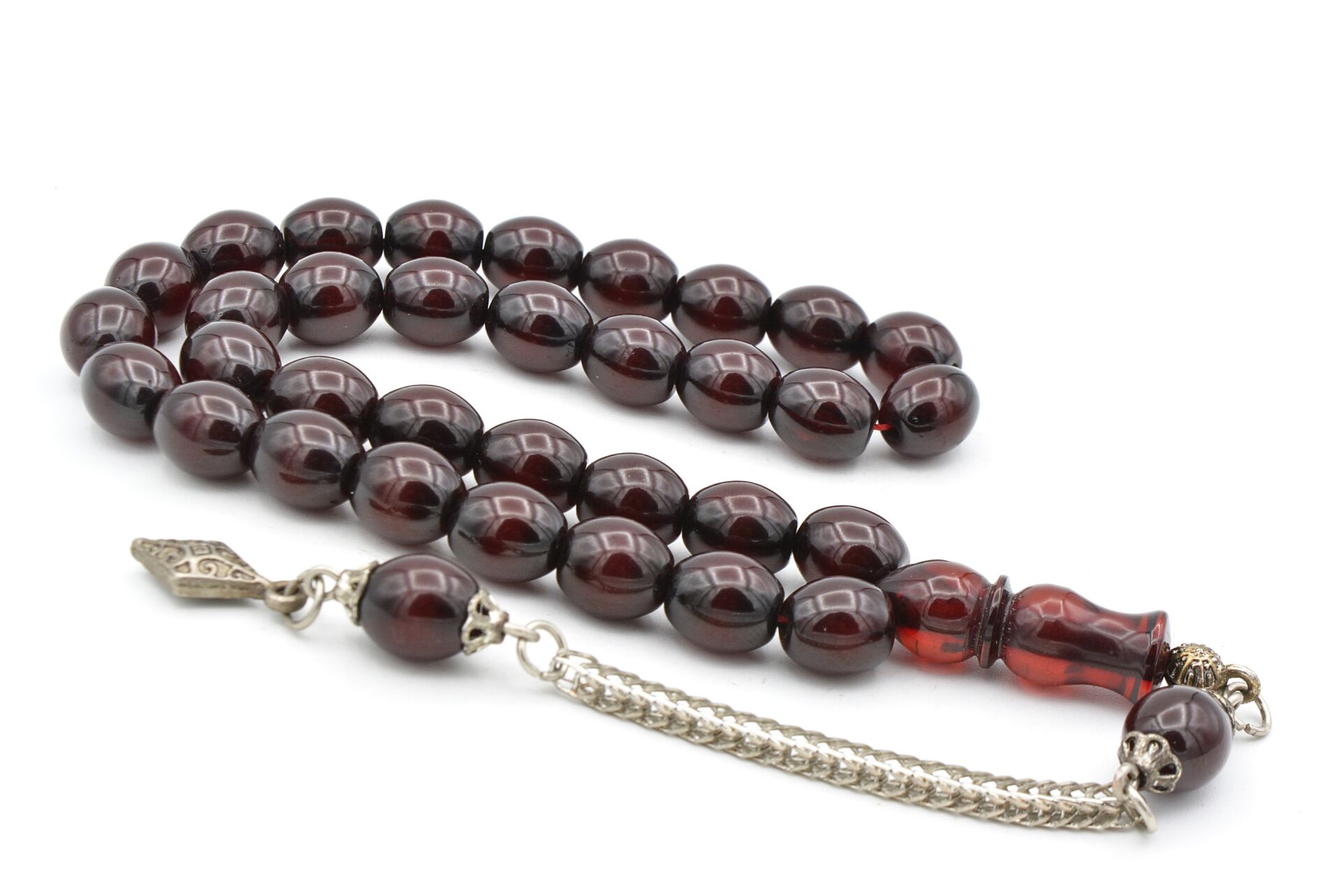 Tilki Kuyruğu Kamçılı Beyzi Kesim İmamesi Tıraşlı Kahverengi Sıkma Kehribar Tesbih 002