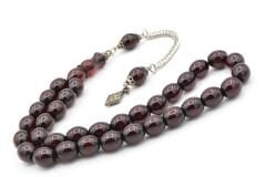 Tilki Kuyruğu Kamçılı Beyzi Kesim İmamesi Tıraşlı Kahverengi Sıkma Kehribar Tesbih 002