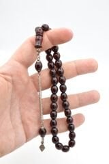 Tilki Kuyruğu Kamçılı Beyzi Kesim İmamesi Tıraşlı Kahverengi Sıkma Kehribar Tesbih 002