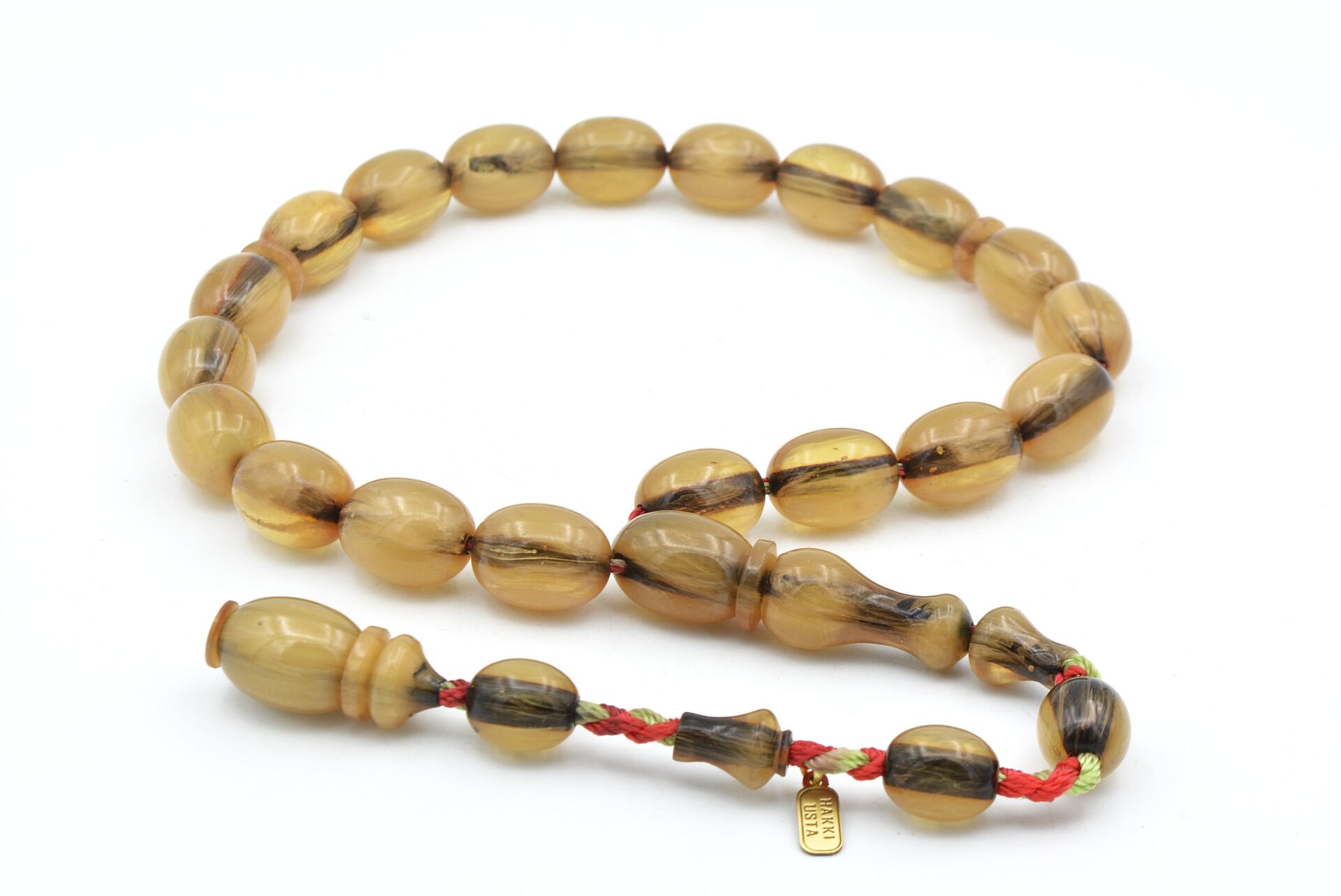 Hakkı Usta İmzalı Beyzi Kesim Bej Sıkma Kehribar Efe Maskot Tesbih 003