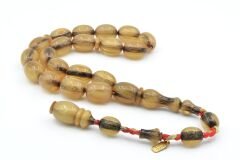 Hakkı Usta İmzalı Beyzi Kesim Bej Sıkma Kehribar Efe Maskot Tesbih 003