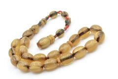 Hakkı Usta İmzalı Beyzi Kesim Bej Sıkma Kehribar Efe Maskot Tesbih 003