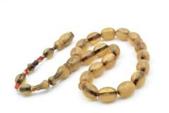 Hakkı Usta İmzalı Beyzi Kesim Bej Sıkma Kehribar Efe Maskot Tesbih 003