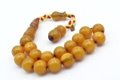 Ebu Sırr İmzalı Küre Kesim Sarı Sıkma Kehribar Efe Maskot Tesbih