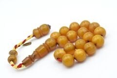 Ebu Sırr İmzalı Küre Kesim Sarı Sıkma Kehribar Efe Maskot Tesbih