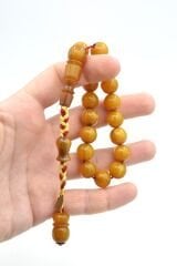 Ebu Sırr İmzalı Küre Kesim Sarı Sıkma Kehribar Efe Maskot Tesbih